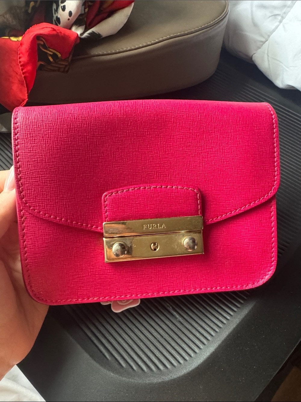 Furla Hot Pink Mini Crossbody Wallet with Hardware